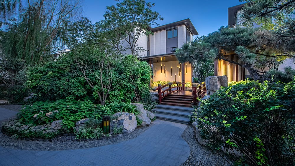 Biệt thự vườn Trung Quốc cảnh ban đêm 